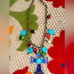 Western style Cross Pendant Necklace with Gemstones​​​